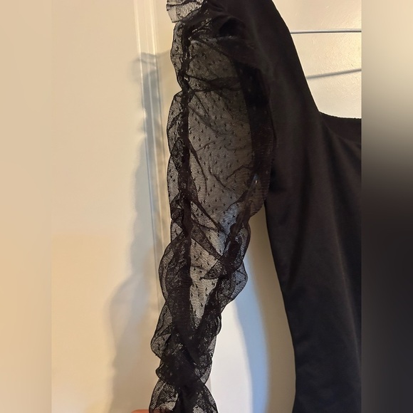 SO Black Bodysuit with Sheer Lace Sleeves long sleeve - Picture 2 of 5